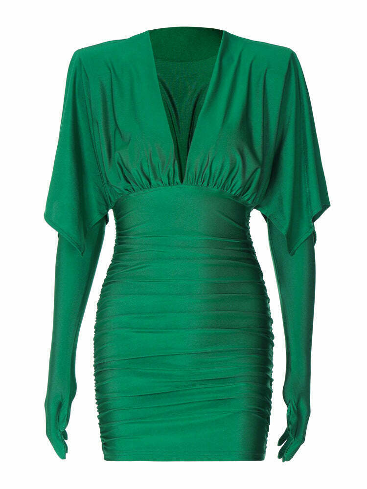 Vintage-inspired Elegant Dress with Long Sleeves and Gloves - Y2K Fashion Aesthetic