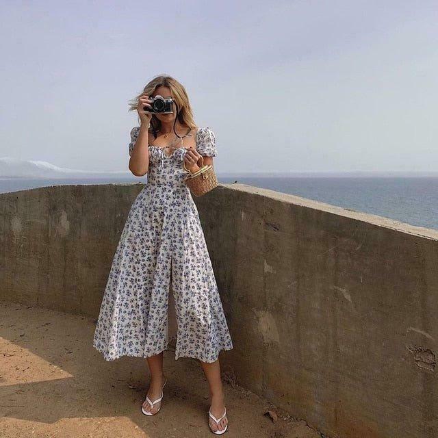 Vintage-inspired Evelyn Floral Dress for a Coquette Aesthetic Look with a Touch of Y2K Fashion