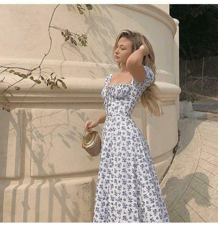 Vintage-inspired Evelyn Floral Dress for a Coquette Aesthetic Look with a Touch of Y2K Fashion