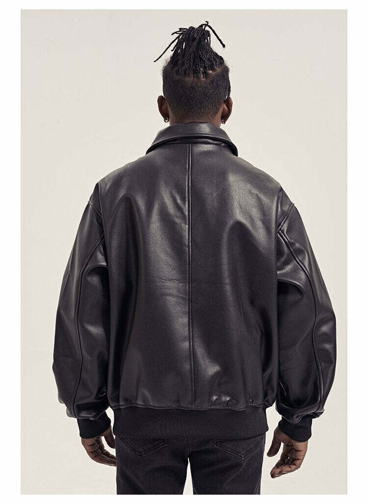 Vintage-Inspired Faux Leather Jacket with 90s Aesthetic Vibe
