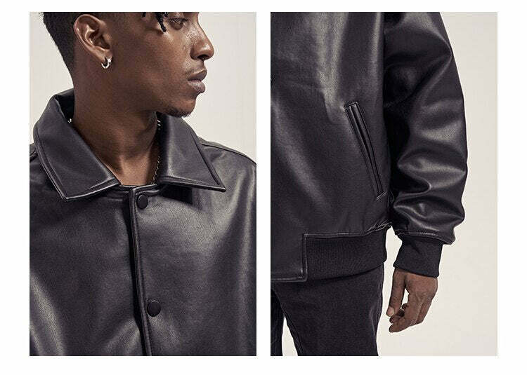 Vintage-Inspired Faux Leather Jacket with 90s Aesthetic Vibe
