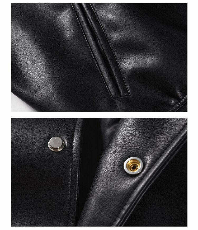 Vintage-Inspired Faux Leather Jacket with 90s Aesthetic Vibe