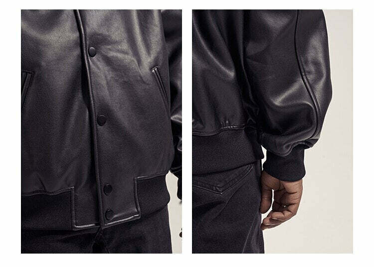 Vintage-Inspired Faux Leather Jacket with 90s Aesthetic Vibe