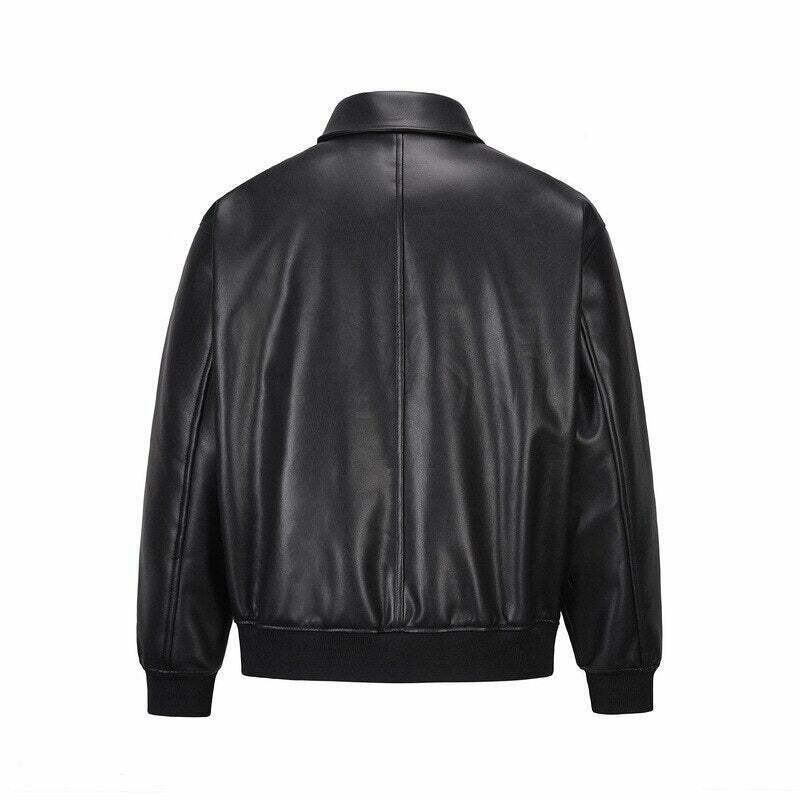Vintage-Inspired Faux Leather Jacket with 90s Aesthetic Vibe