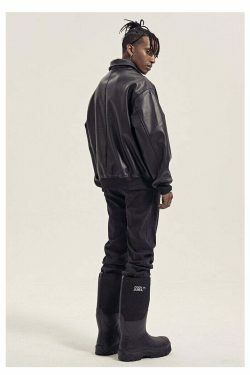 Vintage-Inspired Faux Leather Jacket with 90s Aesthetic Vibe