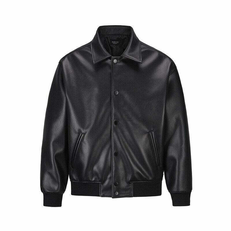 Vintage-Inspired Faux Leather Jacket with 90s Aesthetic Vibe