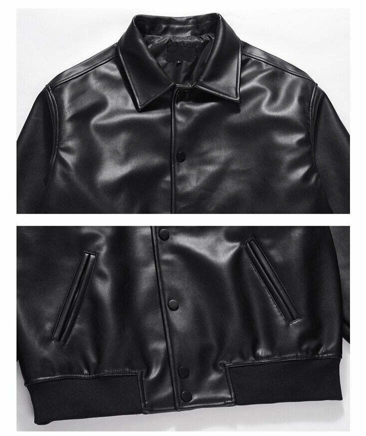 Vintage-Inspired Faux Leather Jacket with 90s Aesthetic Vibe