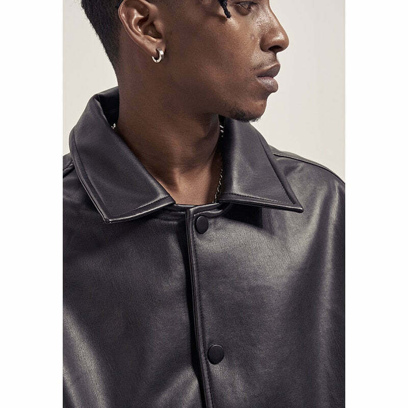 Vintage-Inspired Faux Leather Jacket with 90s Aesthetic Vibe
