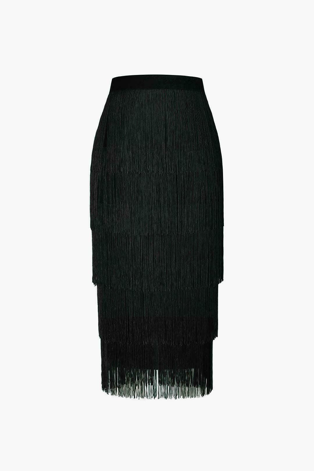 Vintage-Inspired Fringed Tiered Midi Skirt for Y2K Fashion Enthusiasts