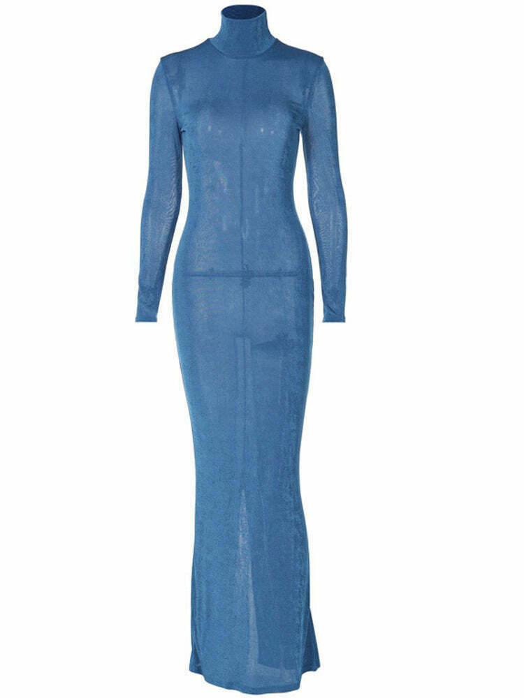 Vintage-inspired High-neck Long-sleeved Slim Dress - Y2K Coquette & Grunge A