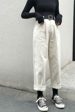 Vintage-Inspired High Waist Cropped Pants for Y2K Fashion Enthusiasts