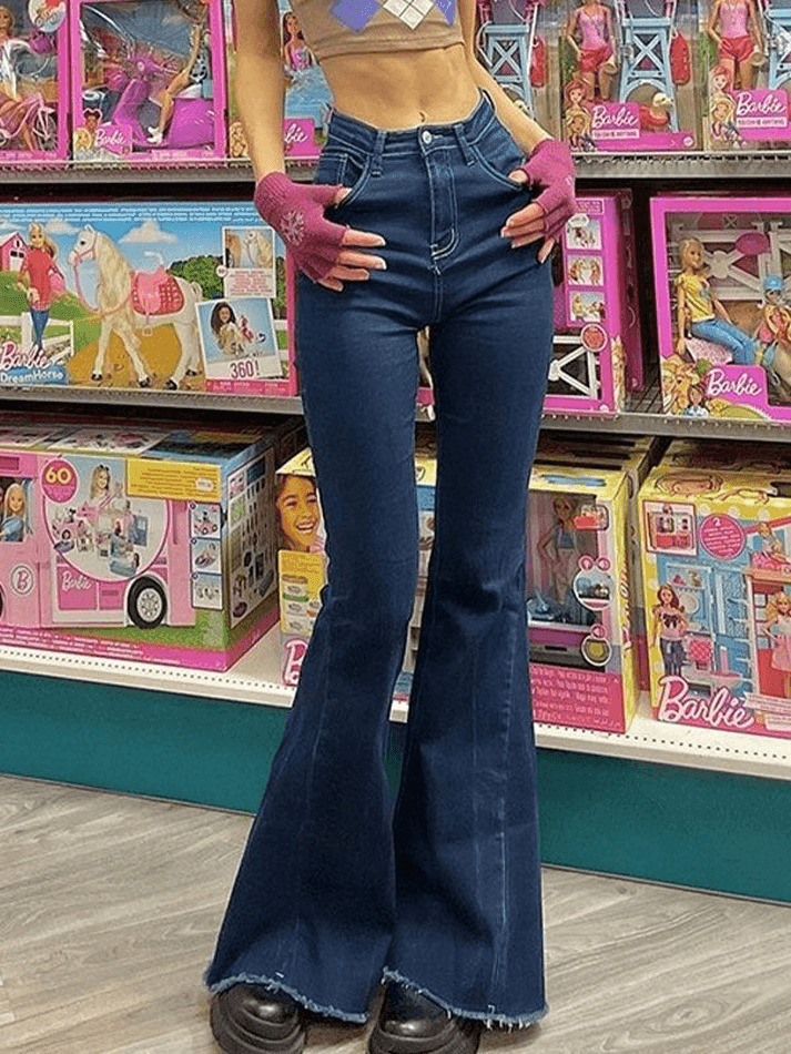 Vintage-Inspired High Waist Flare Jeans for Women | Y2K Fashion Staple with Coquette Aesthetic