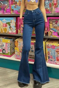 Vintage-Inspired High Waist Flare Jeans for Women | Y2K Fashion Staple with Coquette Aesthetic