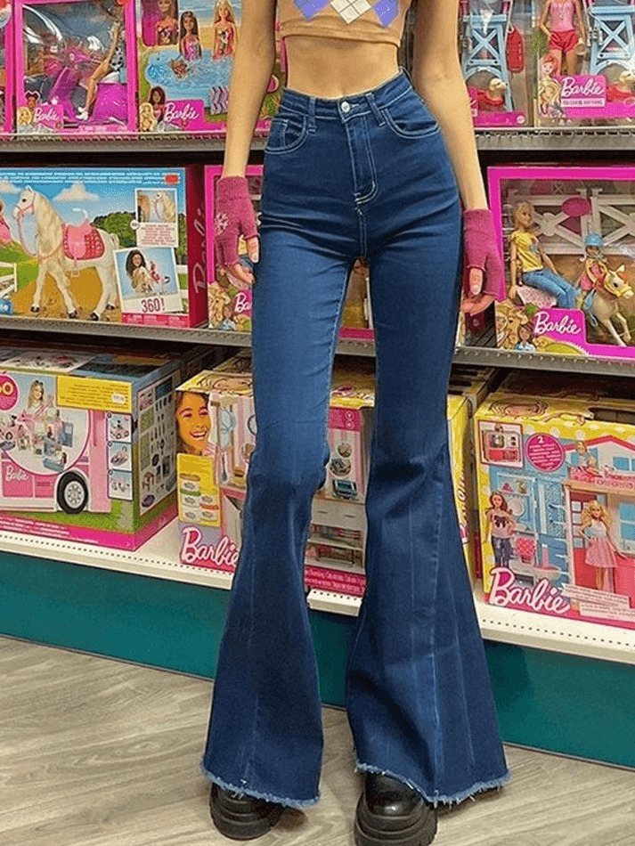Vintage-Inspired High Waist Flare Jeans for Women | Y2K Fashion Staple with Coquette Aesthetic