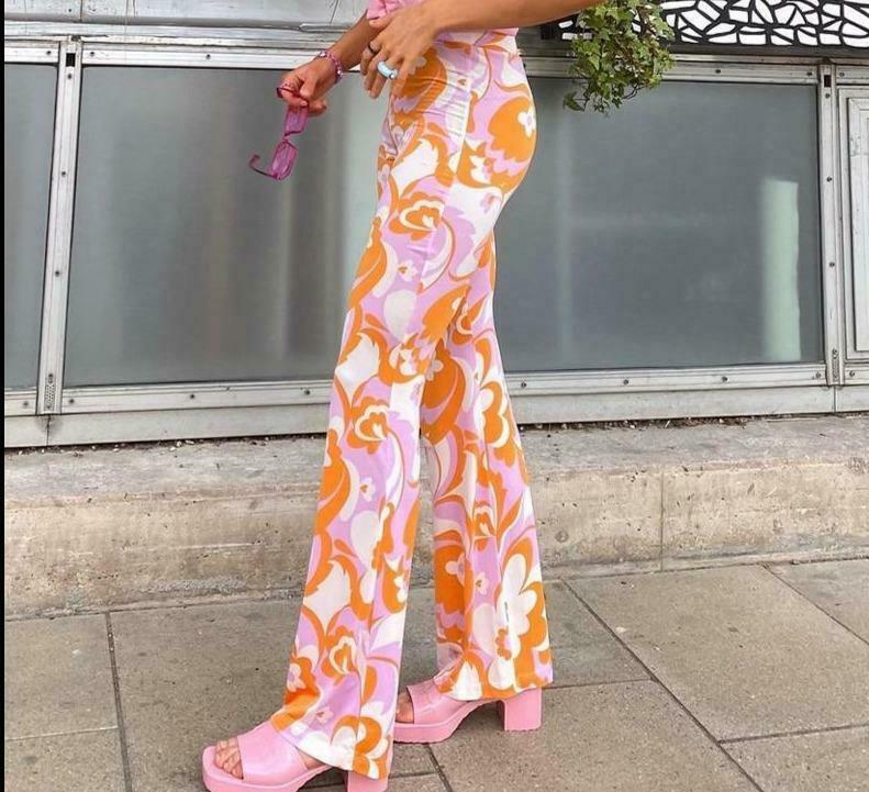 Vintage-Inspired High Waist Floral Boot Cut Pants - Y2K Fashion with Coquette Aesthetic
