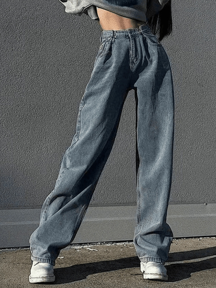 Vintage-Inspired High Waist Relaxed Boyfriend Jeans for Y2K Fashion Enthusiasts