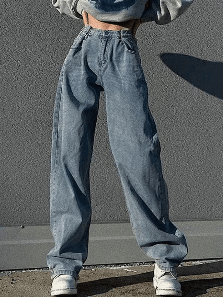 Vintage-Inspired High Waist Relaxed Boyfriend Jeans for Y2K Fashion Enthusiasts