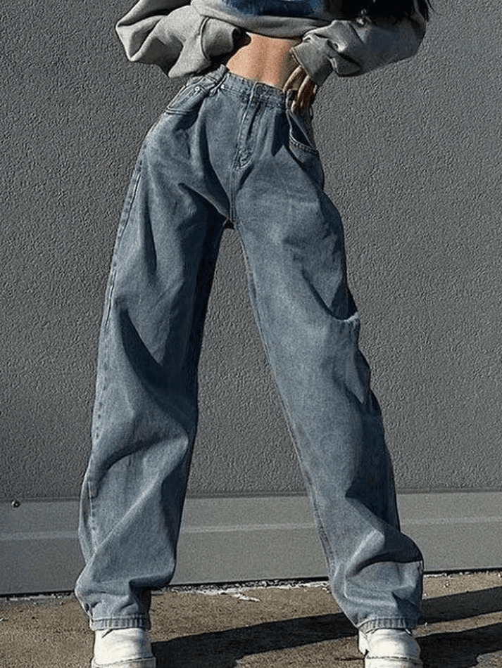 Vintage-Inspired High Waist Relaxed Boyfriend Jeans for Y2K Fashion Enthusiasts