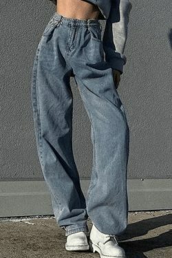 Vintage-Inspired High Waist Relaxed Boyfriend Jeans for Y2K Fashion Enthusiasts