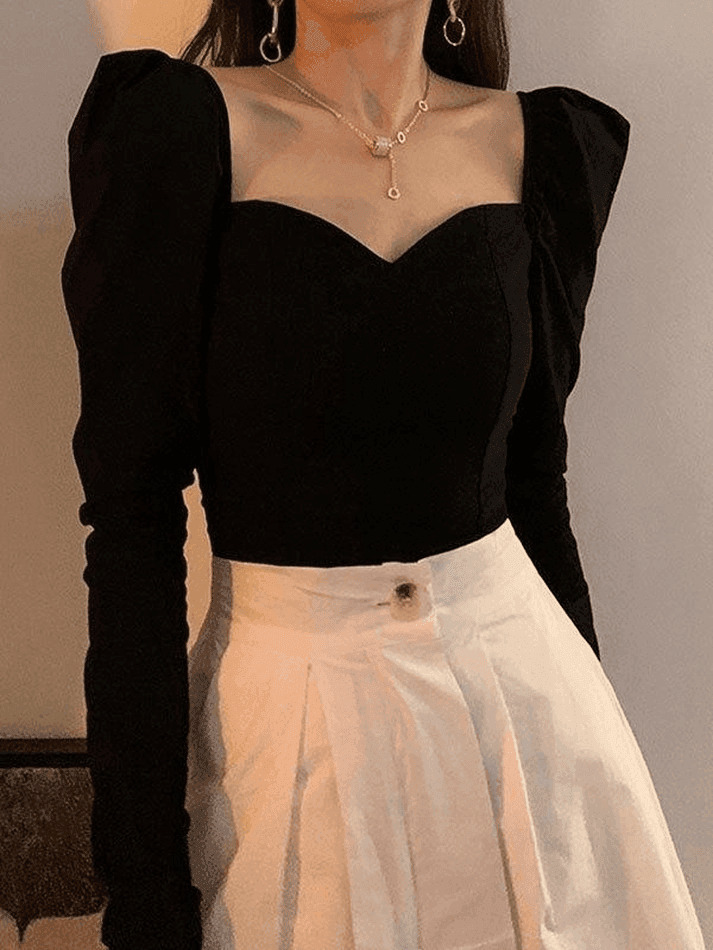 Vintage-Inspired Ruched Puff Sleeve Blouse for Y2K Fashion Enthusiasts