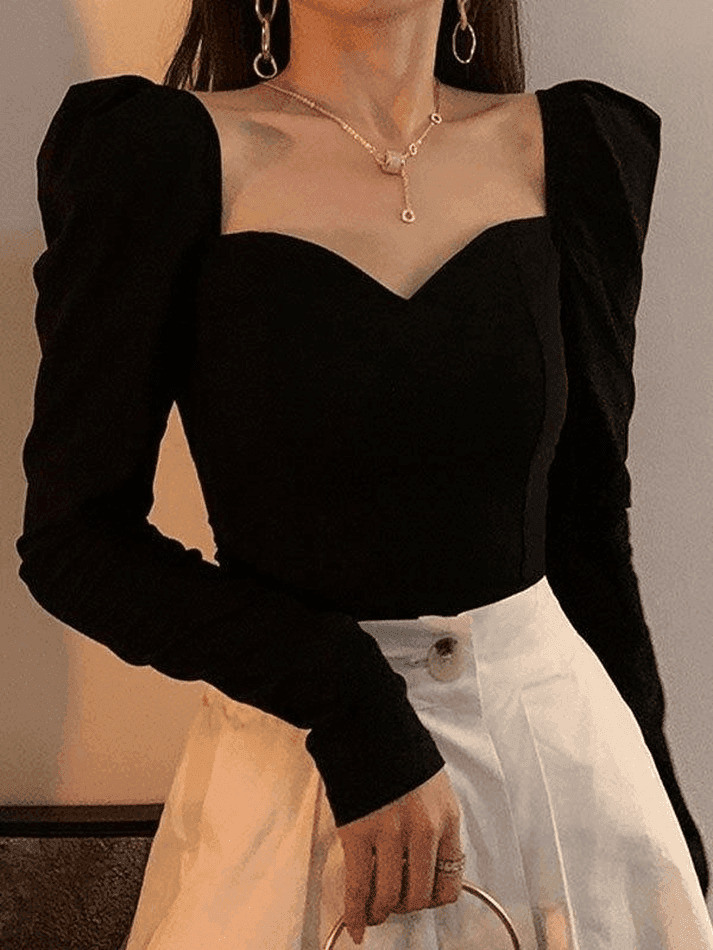 Vintage-Inspired Ruched Puff Sleeve Blouse for Y2K Fashion Enthusiasts