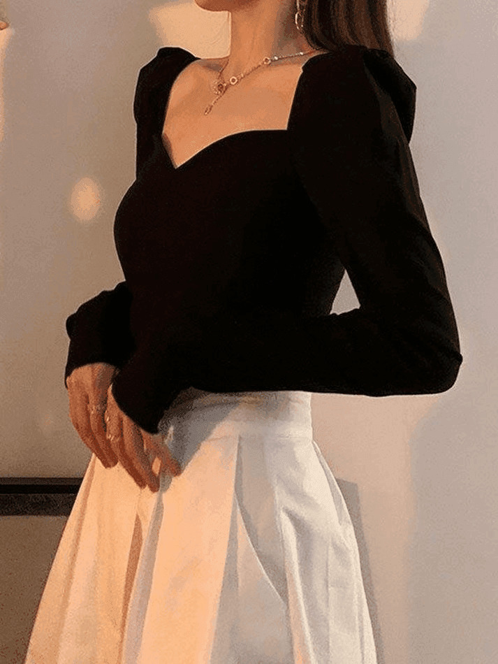 Vintage-Inspired Ruched Puff Sleeve Blouse for Y2K Fashion Enthusiasts