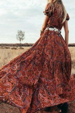 Vintage-Inspired Short-Sleeve Maxi Boho Dress - Y2K Fashion with Coquette Aesthetic & Grunge Style