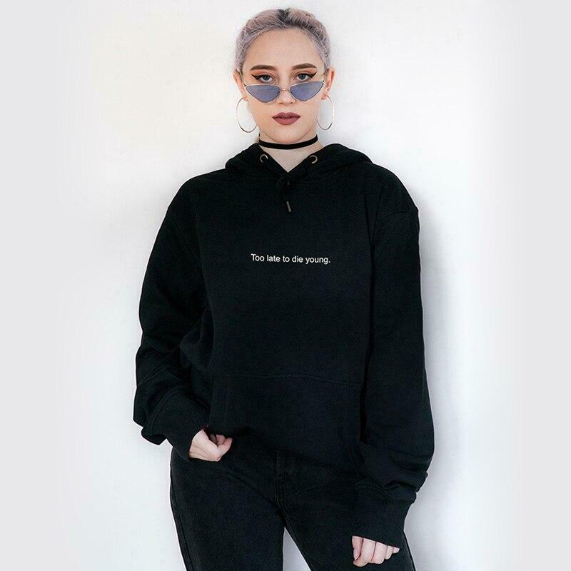 Vintage-Inspired Too Late To Die Young Hoodie - Y2K Aesthetic Grunge Style Women's Fashion
