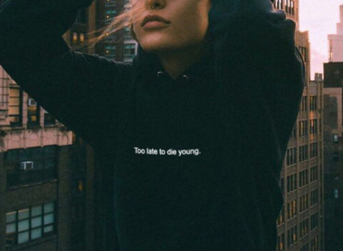 Vintage-Inspired Too Late To Die Young Hoodie - Y2K Aesthetic Grunge Style Women's Fashion