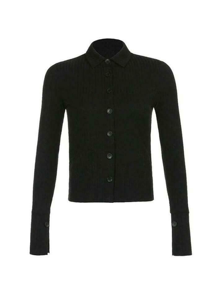 Vintage-Inspired Vertical Stripe Lapel Knit Sweater - Y2K Fashion with Coquette & Grunge Aesthetic