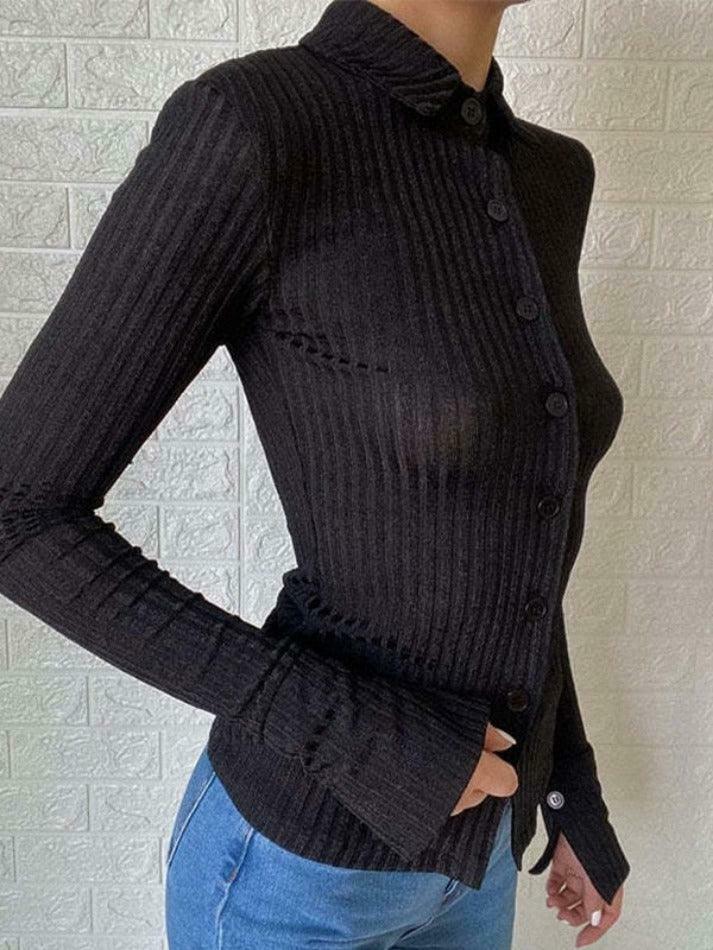Vintage-Inspired Vertical Stripe Lapel Knit Sweater - Y2K Fashion with Coquette & Grunge Aesthetic