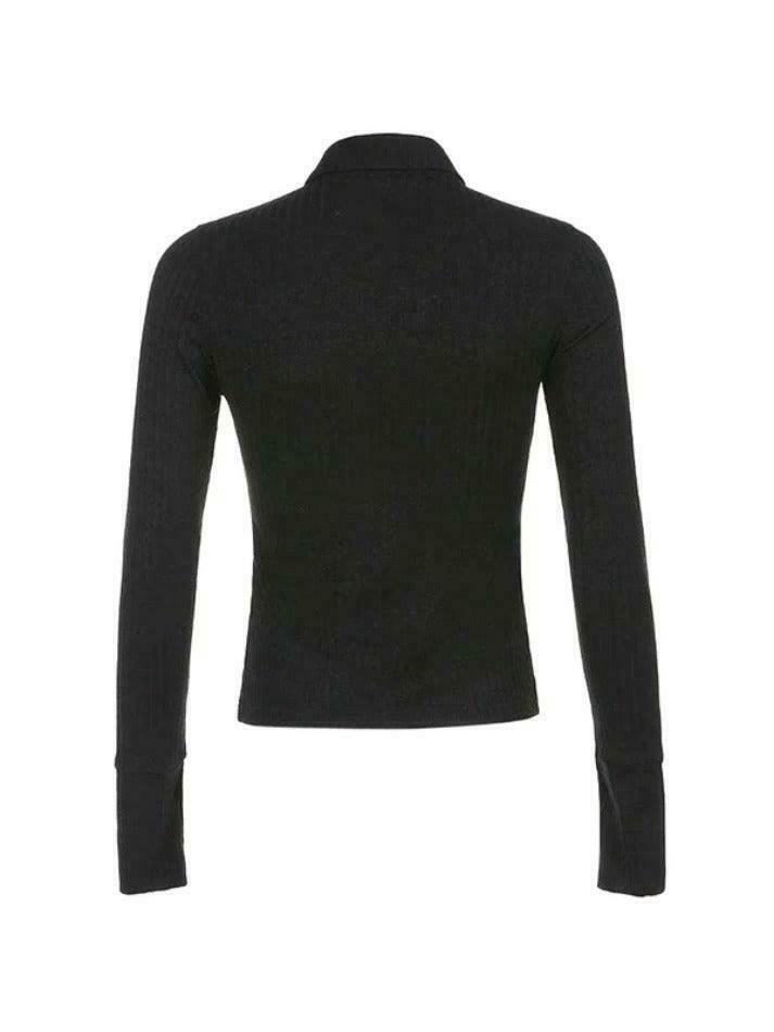 Vintage-Inspired Vertical Stripe Lapel Knit Sweater - Y2K Fashion with Coquette & Grunge Aesthetic