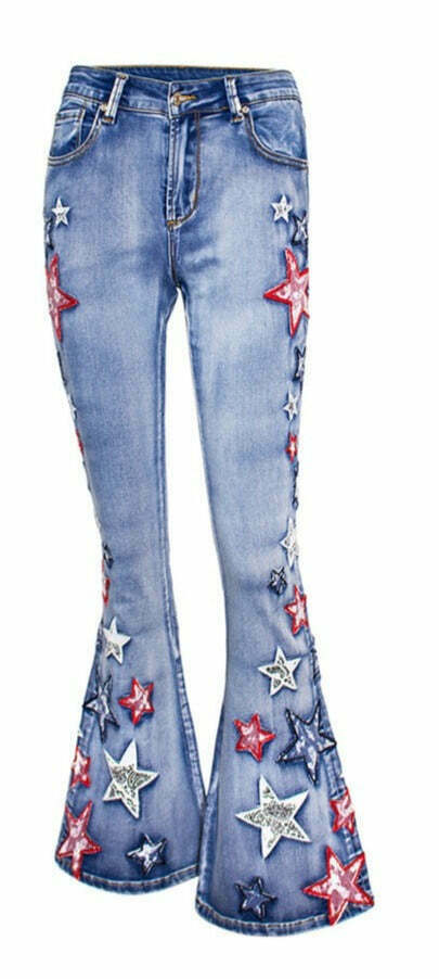 Vintage-Inspired Wide-Leg Denim Bell-Bottom Pants for Women - Y2K Fashion Statement Piece
