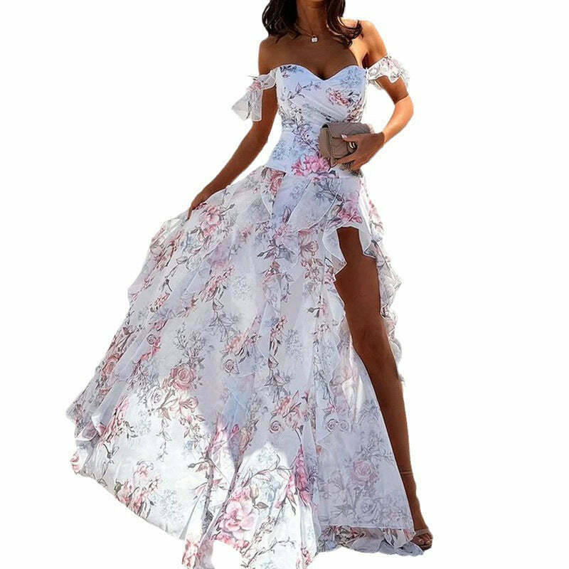 Vintage-Inspired Y2K Floral Maxi Dress for Women - Coquette Aesthetic with a Grunge Twist