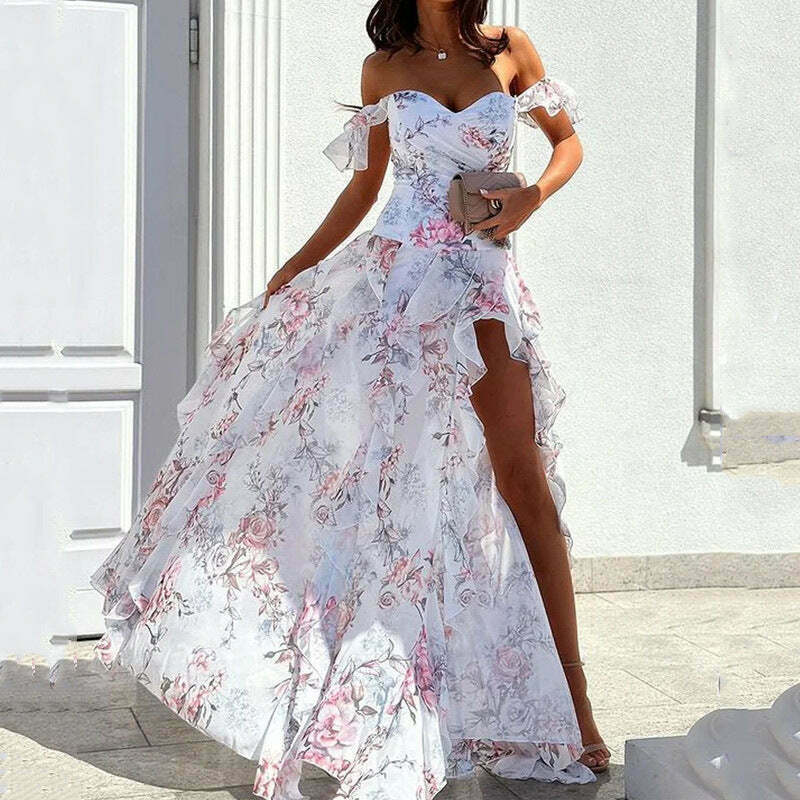 Vintage-Inspired Y2K Floral Maxi Dress for Women - Coquette Aesthetic with a Grunge Twist