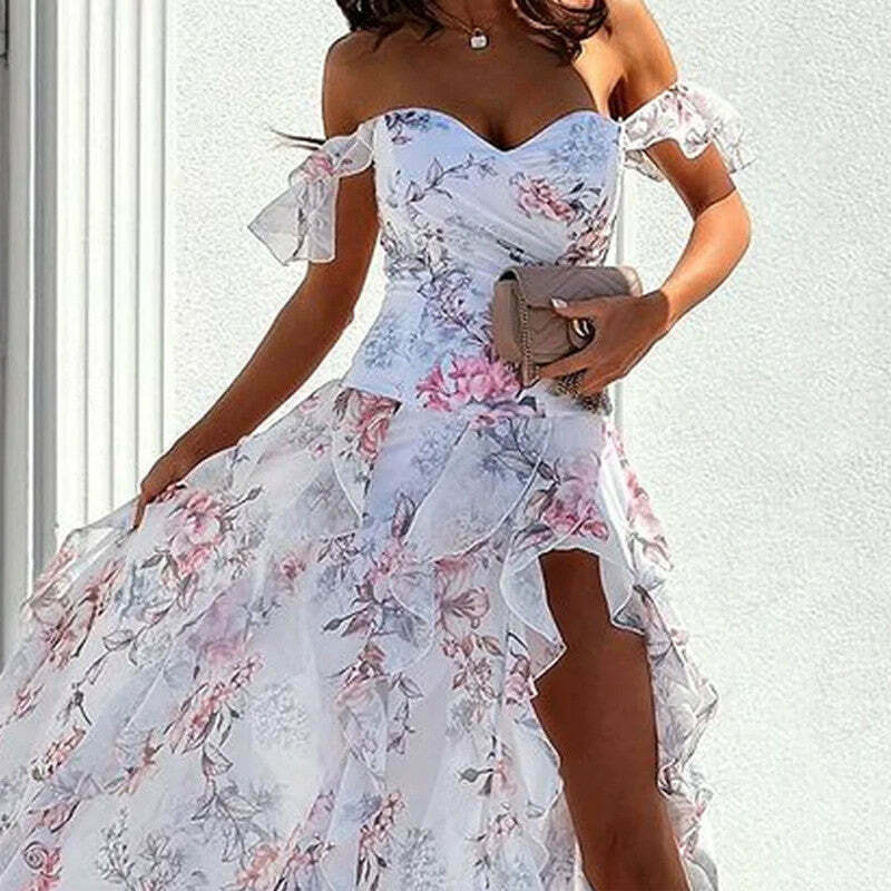 Vintage-Inspired Y2K Floral Maxi Dress for Women - Coquette Aesthetic with a Grunge Twist