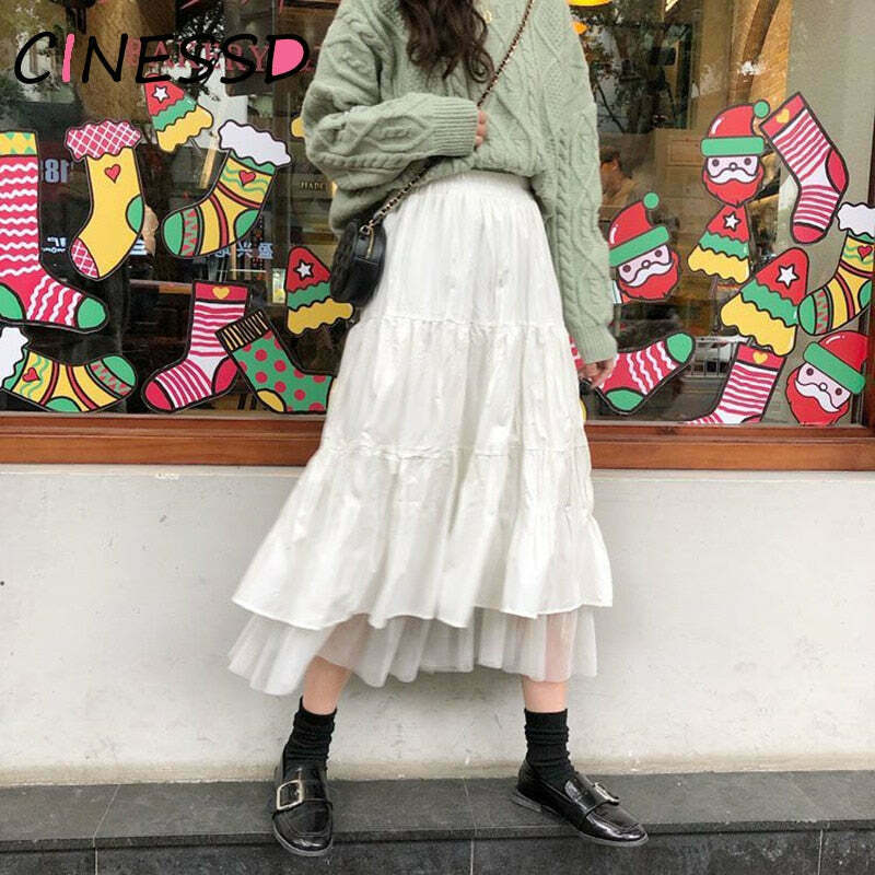 Vintage-Inspired Y2K Tiered Midi Skirt for Women - Coquette Aesthetic with a Touch of Grunge Style