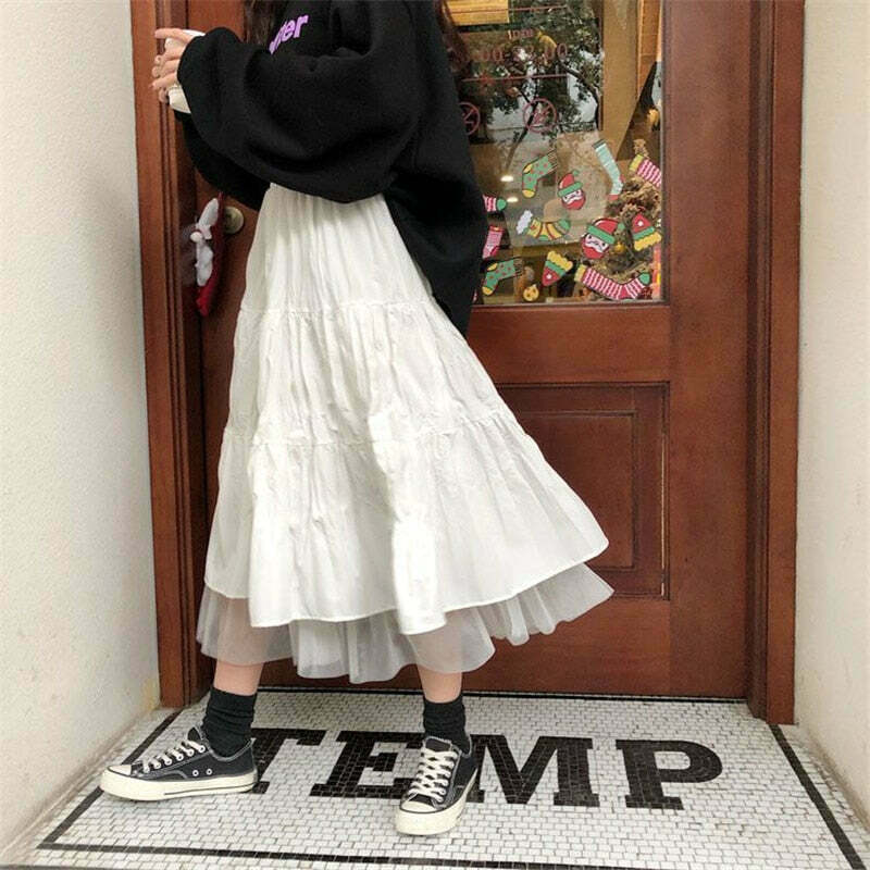 Vintage-Inspired Y2K Tiered Midi Skirt for Women - Coquette Aesthetic with a Touch of Grunge Style