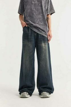 Vintage-Inspired Y2K Wide Leg Denim Jeans for Women - Coquette Aesthetic with a Grunge Twist