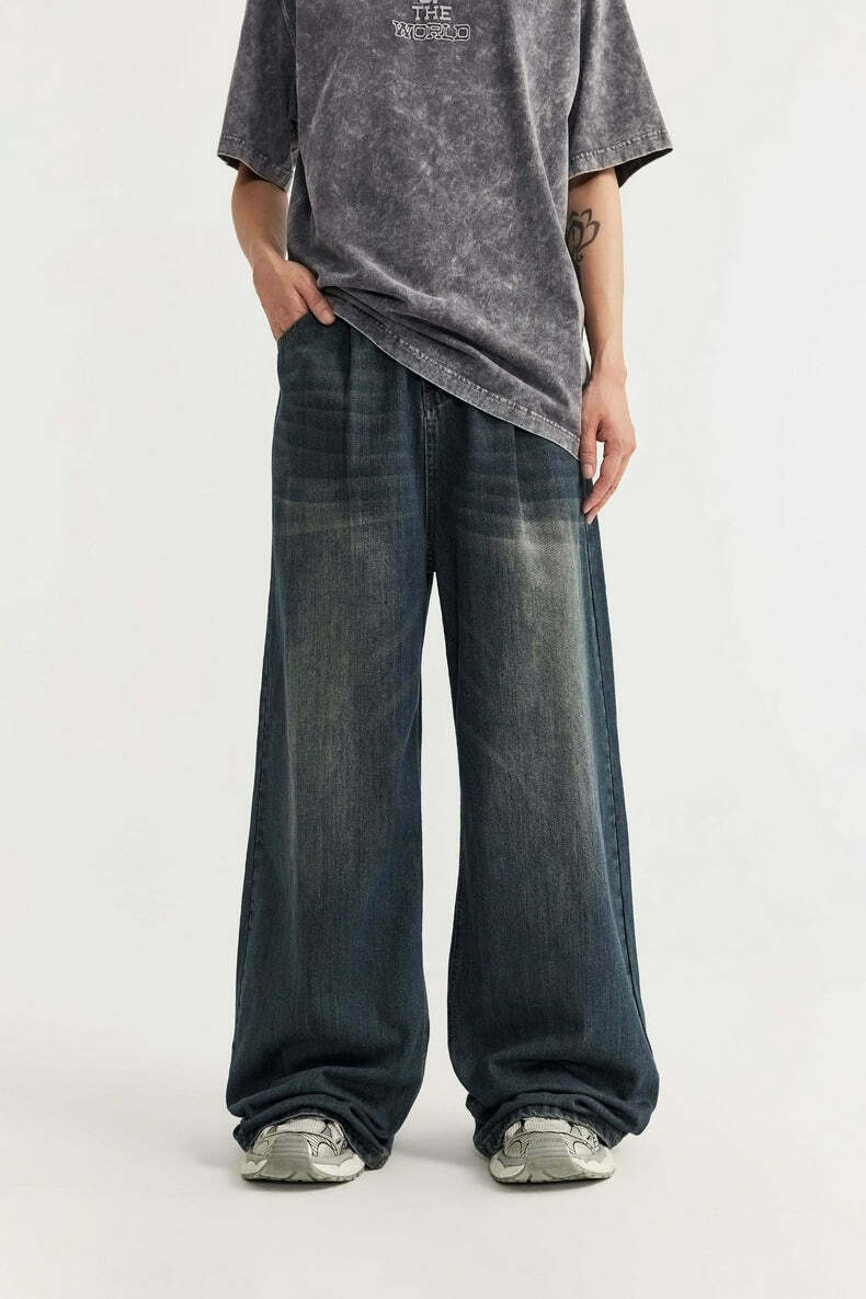 Vintage-Inspired Y2K Wide Leg Denim Jeans for Women - Coquette Aesthetic with a Grunge Twist