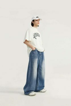 Vintage-Inspired Y2K Wide Leg Denim Jeans for Women - Coquette Aesthetic with a Grunge Twist