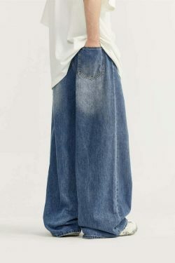 Vintage-Inspired Y2K Wide Leg Denim Jeans for Women - Coquette Aesthetic with a Grunge Twist