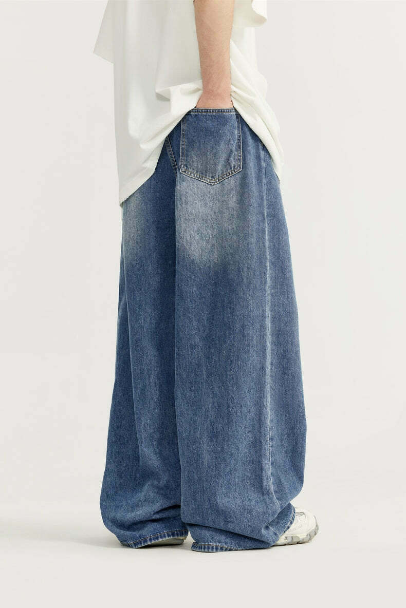 Vintage-Inspired Y2K Wide Leg Denim Jeans for Women - Coquette Aesthetic with a Grunge Twist