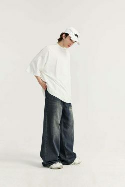 Vintage-Inspired Y2K Wide Leg Denim Jeans for Women - Coquette Aesthetic with a Grunge Twist