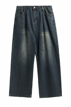 Vintage-Inspired Y2K Wide Leg Denim Jeans for Women - Coquette Aesthetic with a Grunge Twist