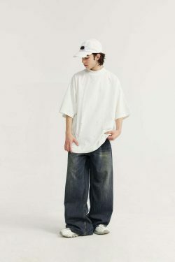 Vintage-Inspired Y2K Wide Leg Denim Jeans for Women - Coquette Aesthetic with a Grunge Twist