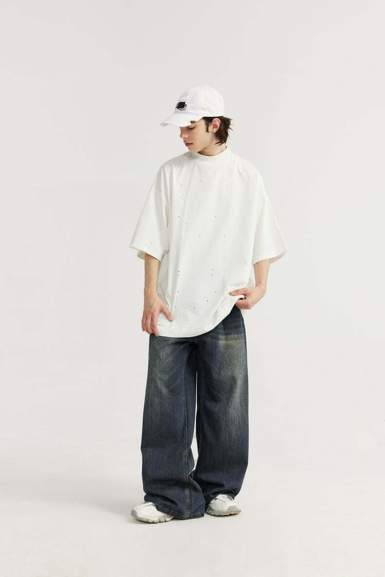 Vintage-Inspired Y2K Wide Leg Denim Jeans for Women - Coquette Aesthetic with a Grunge Twist