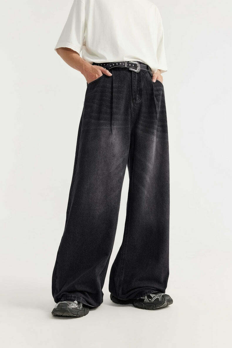 Vintage-Inspired Y2K Wide Leg Denim Jeans for Women - Coquette Aesthetic with a Grunge Twist