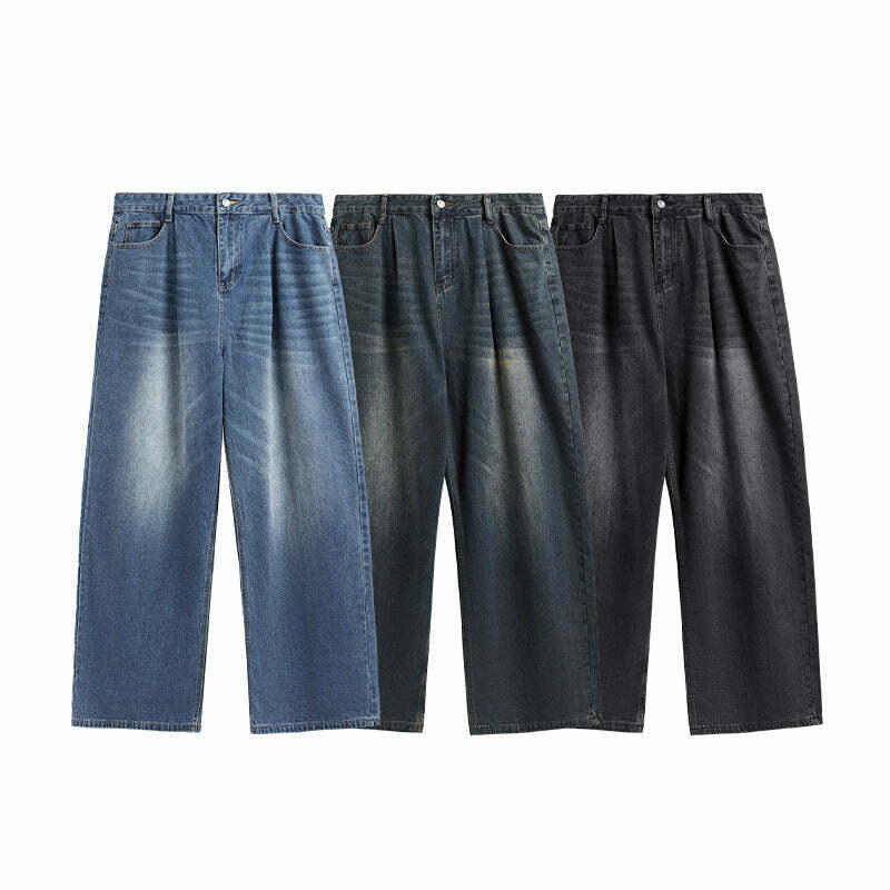 Vintage-Inspired Y2K Wide Leg Denim Jeans for Women - Coquette Aesthetic with a Grunge Twist