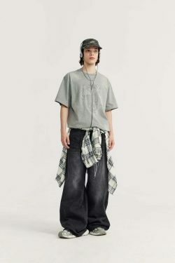 Vintage-Inspired Y2K Wide Leg Denim Jeans for Women - Coquette Aesthetic with a Grunge Twist